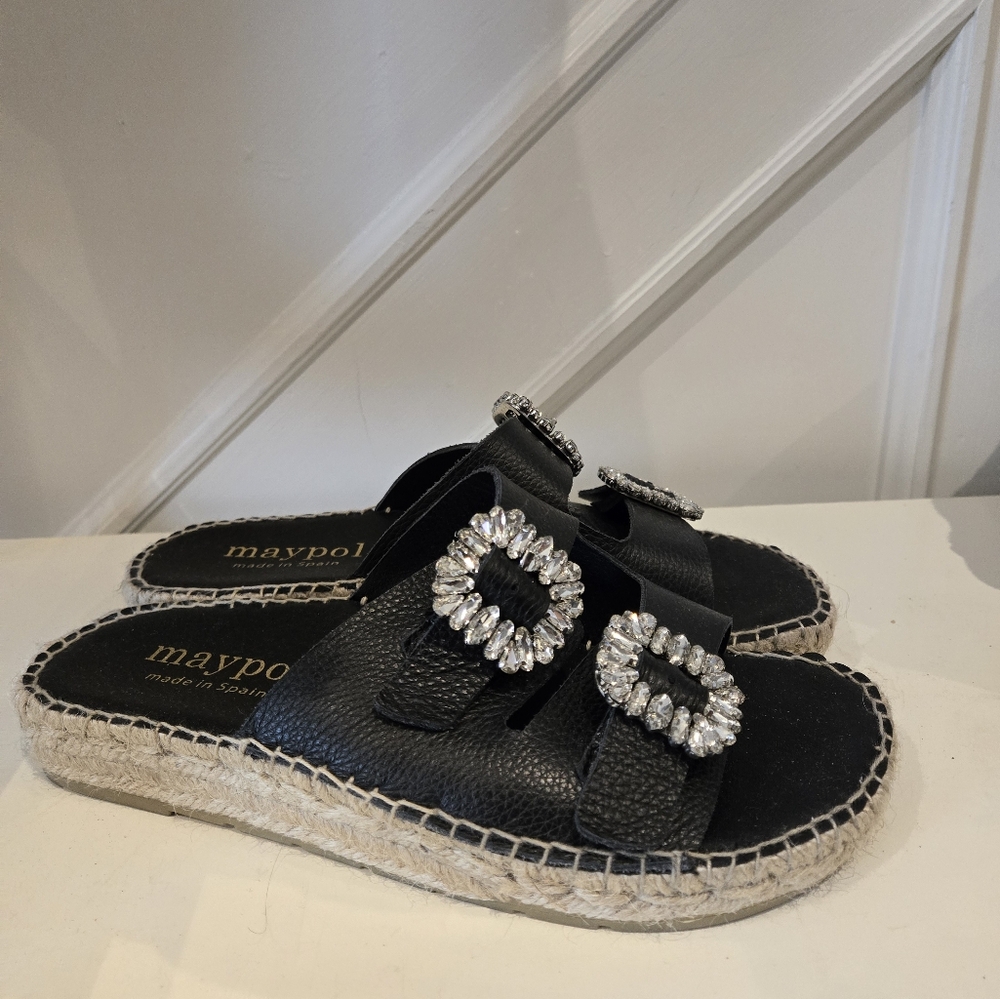 Maypol Crystal Buckle Espadrille Sandal Size 38